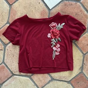 Casual Short Sleeve Flower Crop Top Tee (Short)